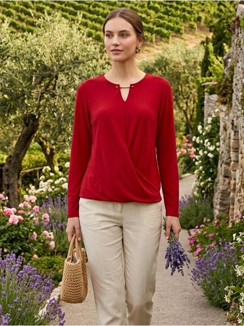 NWT T TAHARI || Woman’s sling sleeves blouse size Large